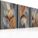 Canvas Wall Art For Living Room Family Wall Decorations For Kitchen Modern Bathroom Wall Decor Black Paintings Abstract Leaves Pictures Artwork Inspirational Canvas Art Bedroom Home Decor 3 Pieces (16x24inches*3pcs, Abstract Leaf Painting)