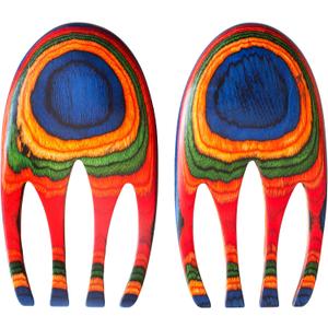 Totally Bamboo Baltique Marrakesh Collection Salad Hands Serving Utensil Set, Colorful Wooden Salad Servers