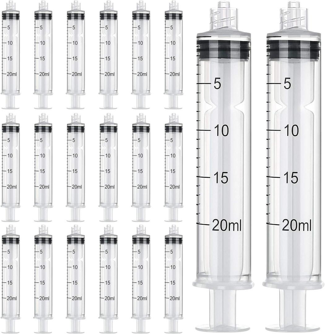 TecUnite 20 Pack Syringe Without Needle, Plastic Curved Syringes for Epoxy Resin, Craft, Feeding Pets Animals, Oil or Glue Applicator (20 ML)