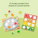 Melissa & Doug Wooden Shape Sorting Grocery Cart - Toddler Toys with 12 Blocks, Puzzle Board and Coffee Cup for Pretend Play and Montessori Toys - FSC Certified