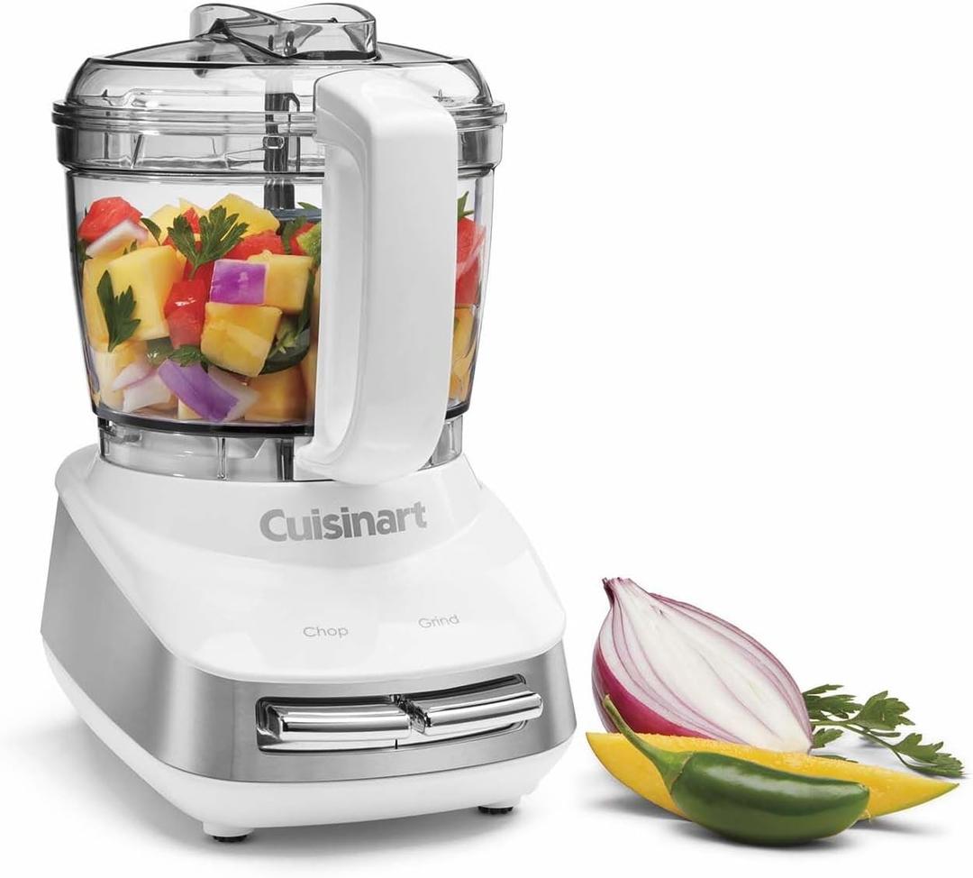 Cuisinart Core Custom 4-Cup Mini Chopper, Mini Food Processor Chops and Grinds with Auto-Reversing Stainless Steel Smart Power Blade, Dishwasher-Safe Parts, MCH-4, White/Stainless Steel