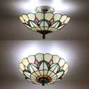 12 Inch Vintage Chandeliers Light Tiffany Style Ceiling Light Fixture Stained Glass Flower Flush Mount Ceiling Lighting Fixtures Lamps