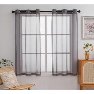 PI Sheer Curtains 63 Inches Length, Short Grommet Light Filter Sheer Panels for Kitchen/Dining Room 2 Pack (W52 X L63, Dark Grey)