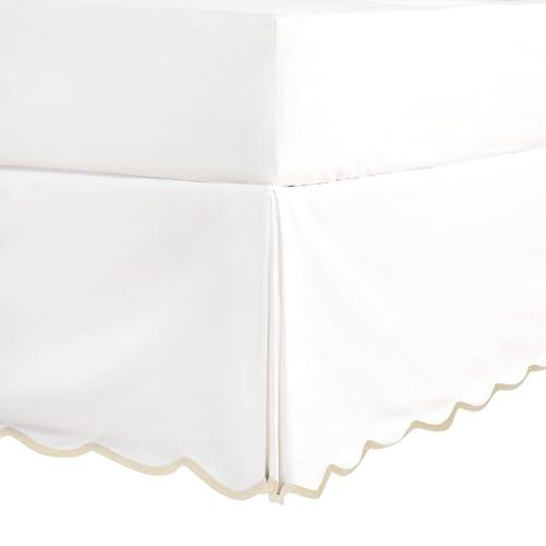 HIG Off White Chic Queen Bed Skirt - Easy Fit Scallop Edge Pleated Bedskirts, 14 Inch Drop Anti-Slip Dust Ruffle, Thick Fabric for Enhanced Privacy, Pre-Washed for Long-Lasting Use(N60022, Queen)