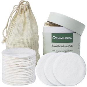 Reusable Makeup Remover Pads - 25 Pack Cotton Rounds with Washable Laundry Bag and Round Box for Storage, Bamboo Cotton for All Skin Types