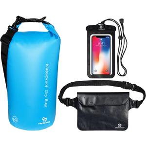 Freegrace Waterproof Dry Bag Set of 3 - Submersible Dry Sack with Double Zip Lock Seals - Includes Waist Pouch & Phone Case - Perfect for Kayaking, Swimming, Boating & Rafting (Sky Blue, 5L)