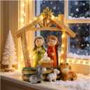6.3" Nativity Scene with Lights - Hand Painted Nativity Sets Resin Figure, First Christmas Story Decoration Holy Family Manger Little People Nativity Set for Indoor Mantle Shelf Tabletop