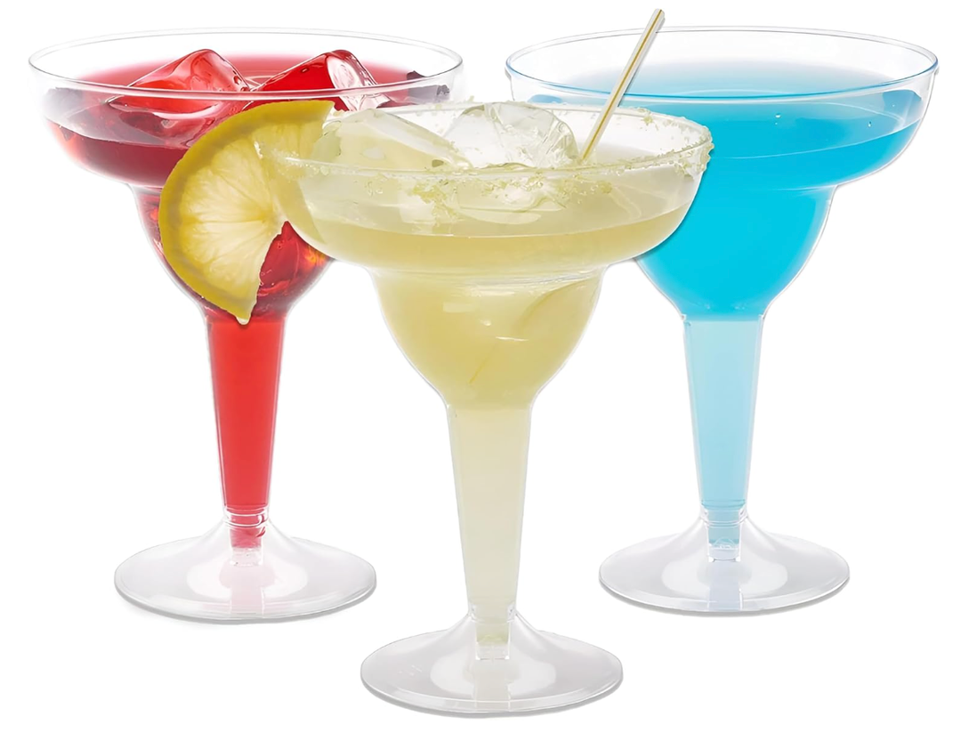 Prestee 50 Clear Plastic Margarita Glasses, 12oz - Heavy Duty Margarita Glasses Disposable for Cinco de Mayo Party Decorations, Taco Party, Plastic Cocktail Cups