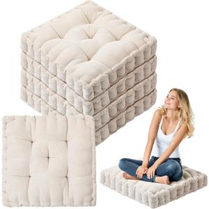 Jerify Floor Pillow Cushions Large Round Square Large Meditation Floor Pillow for Classroom Adult Meditation Picnic Party Seating Learning Daycare School(Square,Ivory White,4 Pcs), Square 20 x 20