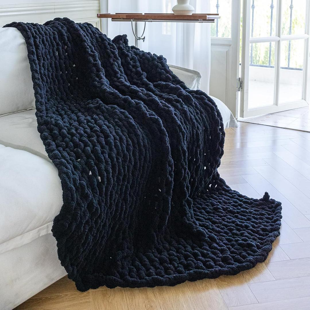 Larexius Chunky Knit Blanket - Luxury Soft Cozy 40 * 50 Throw Blanket, 100% Woven Blanket Rope Knot Throw Blanket for Couch, Sofa, Home Decor, Gift - Machine Washable (Black) Larexius Chunky Knit Blanket - Luxury Soft Cozy 40 * 50 Throw Blanket, 100% Woven Blanket Rope Knot Throw Blanket for Couch, Sofa, Home Decor, Gift - Machine Washable (Black)