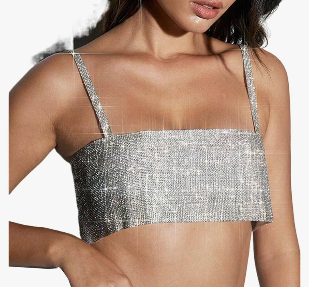 Women's Sexy Pearls Beaded Rhinestone Bustier Crop Top Push up Corset Top with Detachable Straps, No Size