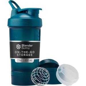 BlenderBottle Shaker Bottle with Pill Organizer and Storage for Protein Powder, Classic V2 ProStak System, 22-Ounce, Ocean Blue