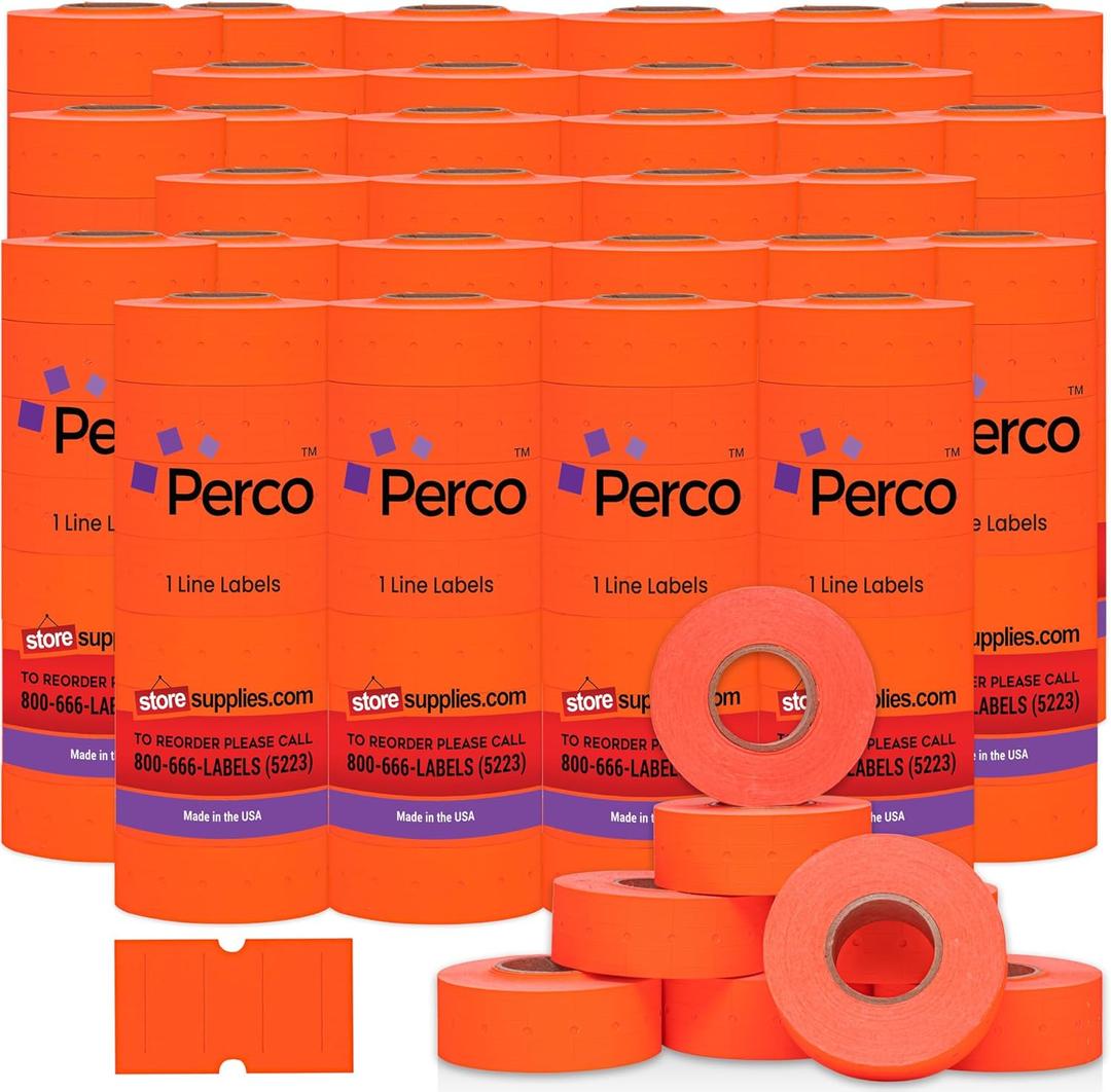 Perco 1 Line Red Labels - Case of 30 Sleeves, 240,000 Blank Pricing Labels for Perco Lite, X, Plus and Pro 1 Line Price and Date Guns