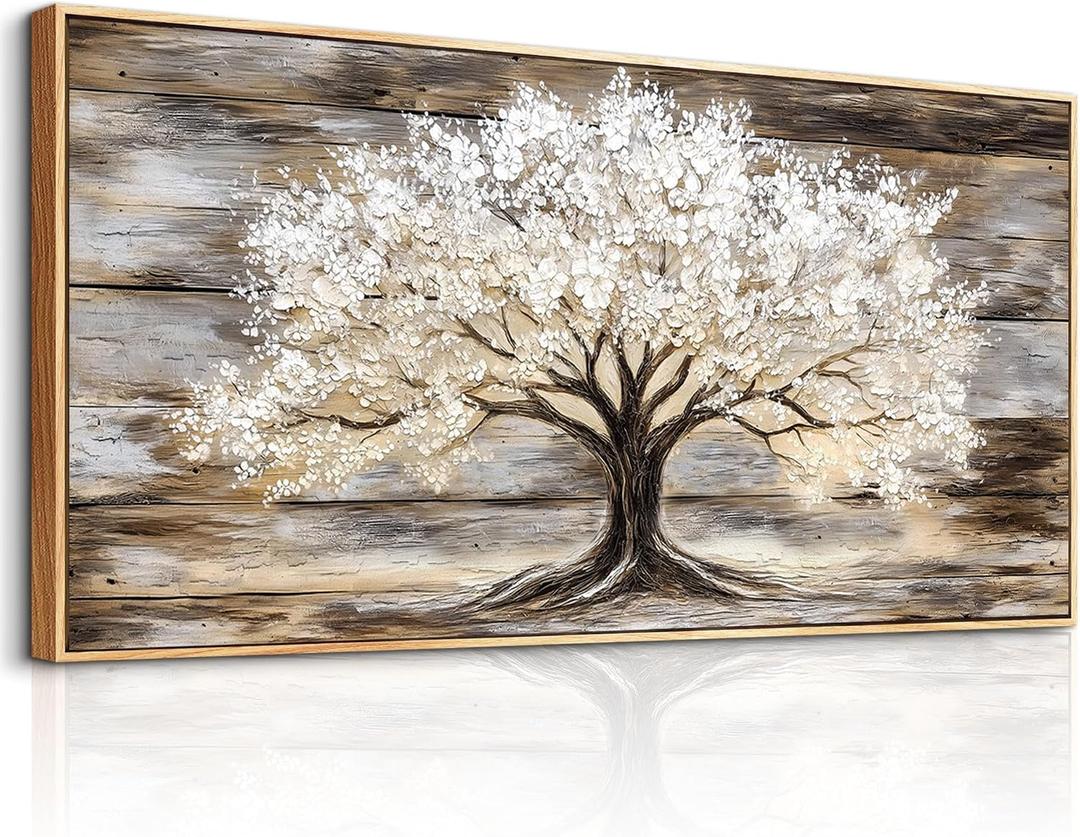 DZRWUBHS Framed Vintage Tree of Life Wall Art, Neutral Rustic Farmhouse Tree Canvas Painting Print Artwork for Walls,Wall Decor For Living Room,Modern Pictures For Bedroom Office Decorations 20" X 40"