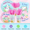 185 Pcs Easter Party Supplies Easter Party Decorations Tableware Set Serves 24, with Easter Bunny Plates Napkins Cups Forks Knives Spoon Tablecloth Banner Balloons for Spring Eater Party Decorations