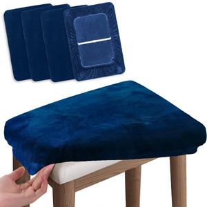SINOSSO Vanity Stool Covers Set of 4, Super Soft Velvet Stretch Washable Saddle Bar Stool Slipcover Bench Seat Protector, (Rectangle, Navy Blue, 4 Counts)