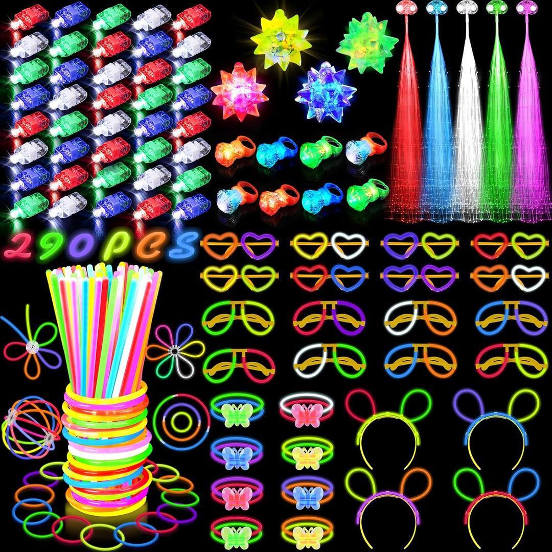 Glow in the Dark Party Supplies for Kids Adults, Light Up Party Favors with 57 LED Light Up Toys, 100 Glow Sticks Bulk DIY Glow Necklaces Glasses Bracelets Headband, Neon Party Supplies & Decorations