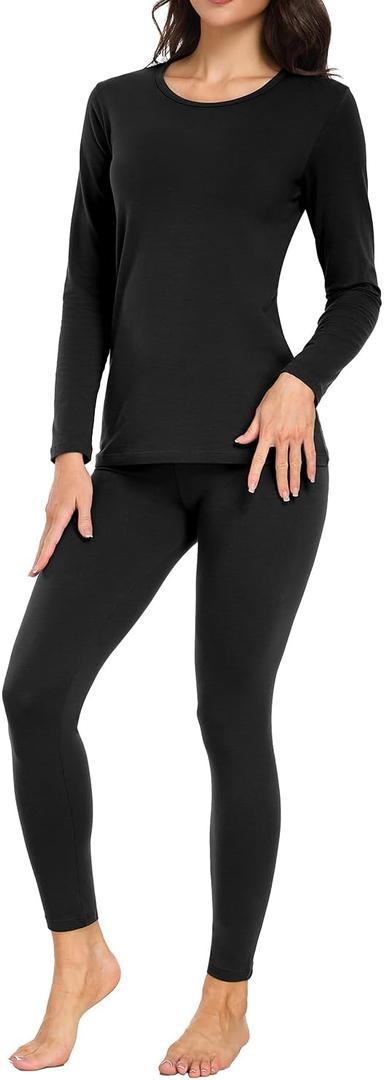 wirarpa Women's Cotton Thermal Underwear Set Lightweight Long Johns Base Layer Pajama Set for Women Top Bottom (Black) S