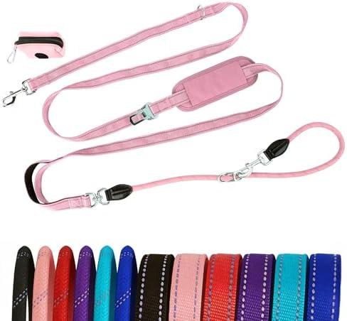 Petty Perry 10FT Hands Free Dog Leash for Small Medium Large Dogs, Heavy Duty Reflective Dog Leash with Traffic Handle, Seat Belt Buckle & Poop Bag Holder (Pink)