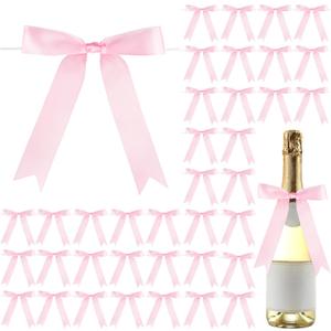 Riceshoot 50 Pcs Pink Satin Ribbon Bows 5x7 Inch Large Twist Tie Bow for Valentine Gift Wrapping Champagne Bottle Balloon Treat Bag DIY Craft Decoration Wedding Bridal Baby Shower Birthday Party