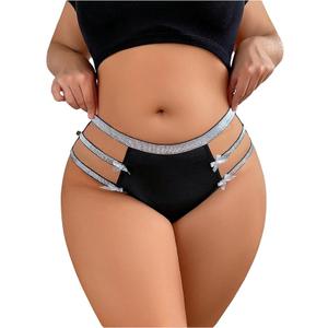MakeMeChic Women's Plus Size Sparkly Briefs Bow Cut Out Low Waist Underwear Panty Black X-Large Plus