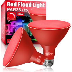 PAR38 Flood Red Light Bulbs,2 Pack Dimmable, E26 Base Red Flood Light Outdoor (20W Replace to 200W), Halloween Light Bulb for Outside, Christmas, Holiday Lighting