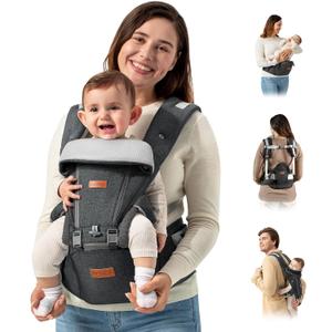 besrey Baby Carrier Hip Seat for Dad, Front Summer Infant Carrier Newborn to Toddler, Plus Men Backpack Holder, Harness for Carrying Infant, Hip Seat with Strap (Black with Double Back Support)