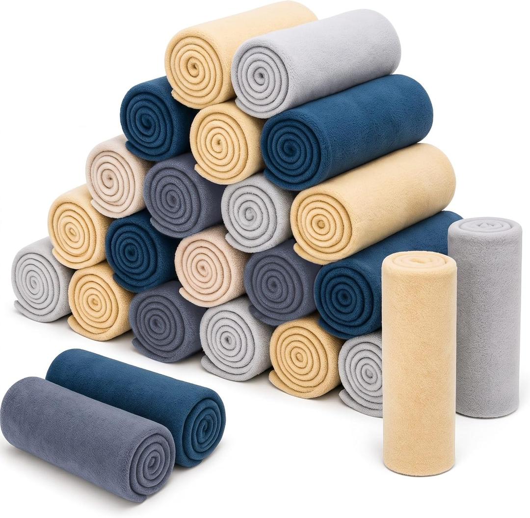 Macarrie 30 Pcs Fleece Blankets Bulk 50 x 60 Inch Soft Fleece Throw Blankets Warm Lightweight for Home Office Wedding Guest Gift Spring Outdoor Camping Travel Homeless Pet Lap Sofa Bed (Morandi Color)