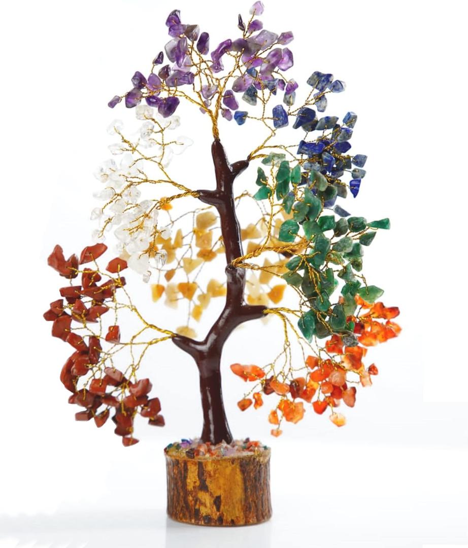 Crystals and Healing Stones - Healing Money Tree - Bonsai Tree - Seven Chakra Tree of Life - Seven Chakra Stones - Feng Shui Decor & Artificial Bonsai Tree - Good Luck Gifts for Women 10-12 Inch