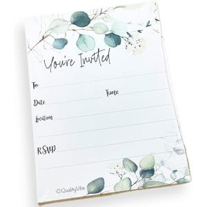 25 Greenery Eucalyptus Invitations With Envelopes – "You're Invited" Cards For Weddings, Engagements, Anniversaries, Retirements, And Housewarming Parties. Thick, Non-Coated Cardstock – Suitable For Use With Any Pen