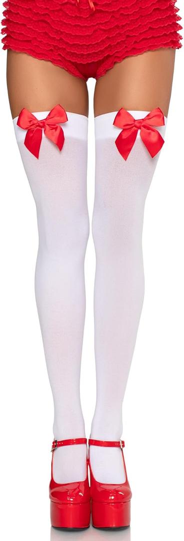 Leg Avenue womens Satin Bow Accent Thigh Highs (One Size, White/Red)