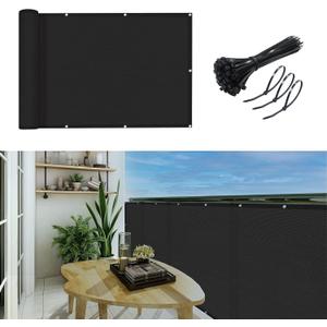 3'x10'Balcony Privacy Screen Cover Fence Cover UV Protection Weatherproof Windscreen Heavy Duty for Patio, Backyard,Black