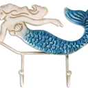 Tooarts Wall Mounted Key Holder Iron Mermaid Wall Decoration 4 Hooks for Coats Towels Bags Wall Mount Clothes Holder Screws Included