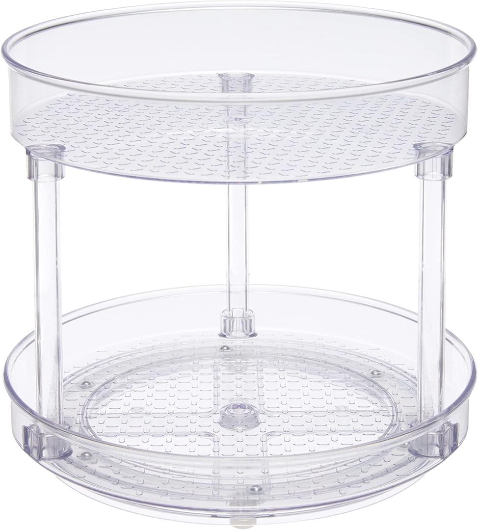 Amazon Basics Lazy Susan Turntable Organizer for Spices and Condiments, 9" Diameter, 2 Tier, Clear