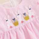 4th of July Baby Girl Outfit Letter Bow Smocked Dress Fly Sleeve A-Line Princess Dress Cute Independence Day Clothes (Pink), Size 80