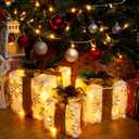 Set of 3 Christmas Lighted Gift Boxes, 60 LED Light Up Present Boxes for Christmas Decorations Indoor Xmas Tree Holiday Party Porch Home Decor (Gold Bow)