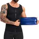 Sauna Vest for Men Waist Trainer Sauna Shirt for Men Zipper Sweat Belt Tank Top for Belly Fat (Large-X-Large, Black/Gold)