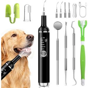Dog Plaque Remover for Teeth,Pet Ultrasonic Tooth Cleaner with LED Light,Cleaning Kit for Tartar and Stains,5 Adjustable Modes,Pet Teeth Cleaning kit,Suitable for Dogs and Cats (Black)