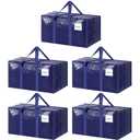 5 Pack Extra Heavy Duty Large Moving Bags with Strong Zipper & Comfortable Handles, Sturdy & Durable Clothes Storage Bags Totes Bins, Blue Packing Moving Boxes for College Supplies, Dark Blue