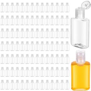 100 Pcs 1 oz Clear Plastic Travel Bottles, Empty Refillable Bottles with Flip Caps, Portable Containers for Business Trip, Outdoor Camping, Shampoo, Lotion and More