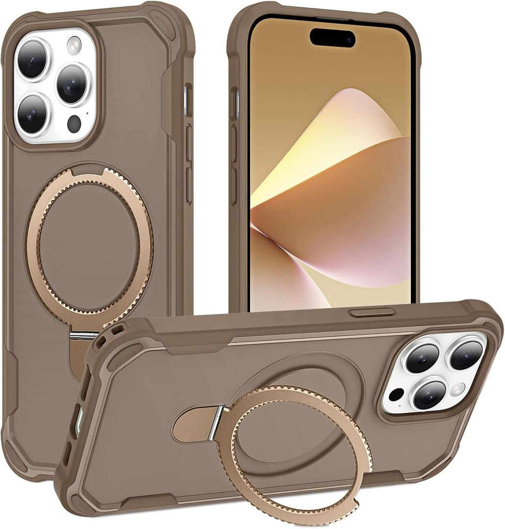 Compatible with iPhone 14 Pro Case with Invisible Magnetic Ring Stand [Compatible with Magnetic] [Military Drop Protection] Shockproof Slim Hard Back Soft Edge Case 6.1 Inch, Khaki