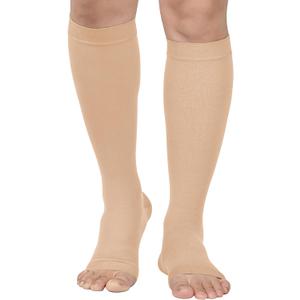 MGANG 20-30 mmHg Compression Stocking for Men and Women, Medical Compression Socks, Knee High Length, Open Toe, for DVT, Varicose Veins, Relief Shin Splints, Edema, Beige Small (1 Pair Beige Small)