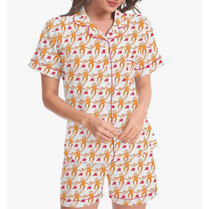 Ammiko Womens Pajamas Set Y2k Loungewear Pajama Button Down Top and Shorts Monkey Beach Short Sleeve Sleepwear Preppy (Top XXS) (Bottom XS)