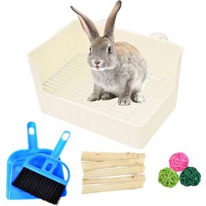 Hamiledyi Litter Box Rabbit Litterbox Small Rabbit Corner Trainer Potty Plastic Guinea Pig Toilet Training Box for Cage (White)