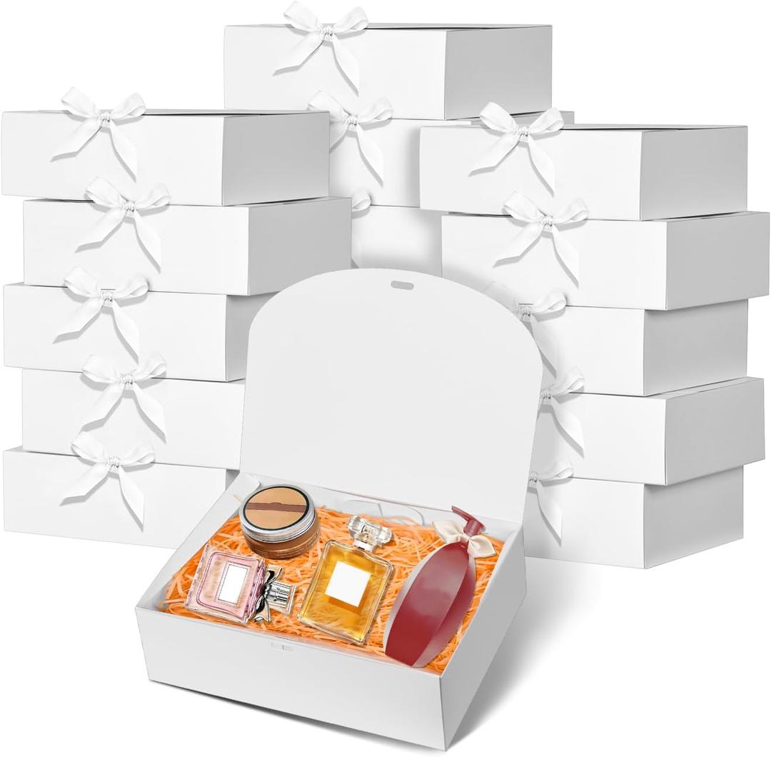12Pack White Gift Boxes with Lids, 129.83.1 Inch Gift Box with Ribbon, Elegant Bridesmaid Proposal Box for Wedding, Birthday, Party, Christmas, Bridesmaid, Graduation