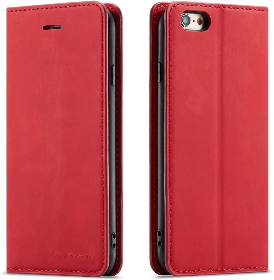 QLTYPRI Case for iPhone SE 2022 5G/SE 2020/8/7, Premium PU Leather Cover TPU Bumper with Card Holder Kickstand Magnetic Adsorption Flip Wallet Case- Red