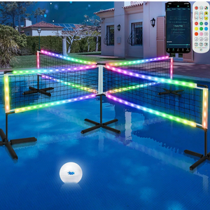 LED 4-Way Pool Volleyball Net, Light-Up Four Square Volleyball Pool Game Set with LED Water Balls, App & Remote Control, Music Sync – 4-Player Swimming Pool Party Toy Game for Adults & Family