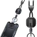 LIUGX Carbon Fiber Badge Holder with Retractable Breakaway Lanyard, American Flag, Badge Reel with Heavy Duty ID Card Holder (Holds 6 Cards) with 20" Retractable Cord, Keychain, 4.2 oz, Black