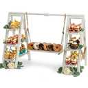 Wooden 3 Tier Swing Cupcake Stand with Serving Platter 20x30 Foldable Ladder Stand Dessert Display Cake Snack Fruit Bread Centerpieces for Party, Birthday, Wedding, Baby Shower(Rustic White)