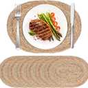 Defined Decoe Set of 6 Woven Rattan Placemats,16x12 Inch Oval Braided Charger Plates, Farmhouse & Boho Vintage Style for Christmas Dining, Kitchen, and Party Decor